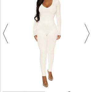 Naked Wardrobe White Long Sleeve Jumpsuit